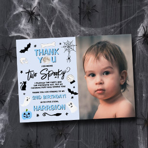 Two Spooky! Boys Halloween 2nd Birthday Photo Thank You Card