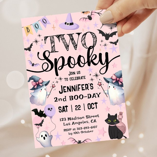 Two Spooky Cute Ghost Girl Halloween 2nd Birthday  Invitation (Creator Uploaded)