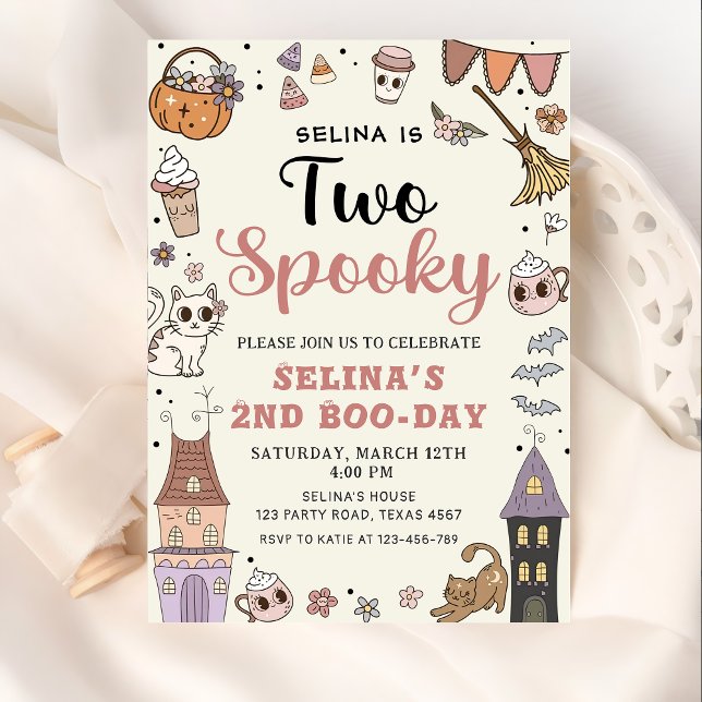 Two Spooky Cute Ghost Halloween 2nd Birthday   Invitation (Creator Uploaded)