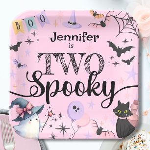 TWO Spooky Cute Ghost Pink Halloween 2nd Birthday Paper Plate
