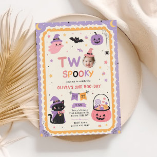 Two Spooky Cute Halloween Ghost 2nd Birthday Invitation