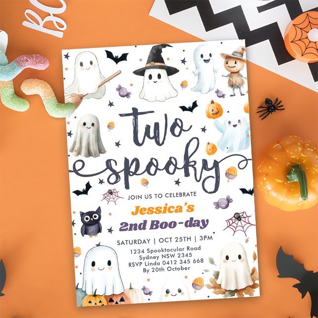 Two Spooky Cute Halloween Ghost 2nd Birthday Party Invitation (Creator Uploaded)