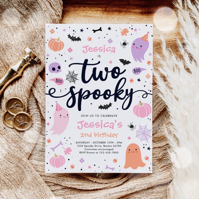 Two Spooky Cute Halloween Ghost 2nd Birthday Party Invitation (Creator Uploaded)