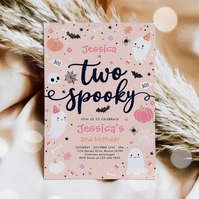Two Spooky Cute Halloween Ghost 2nd Birthday Party Invitation (Creator Uploaded)