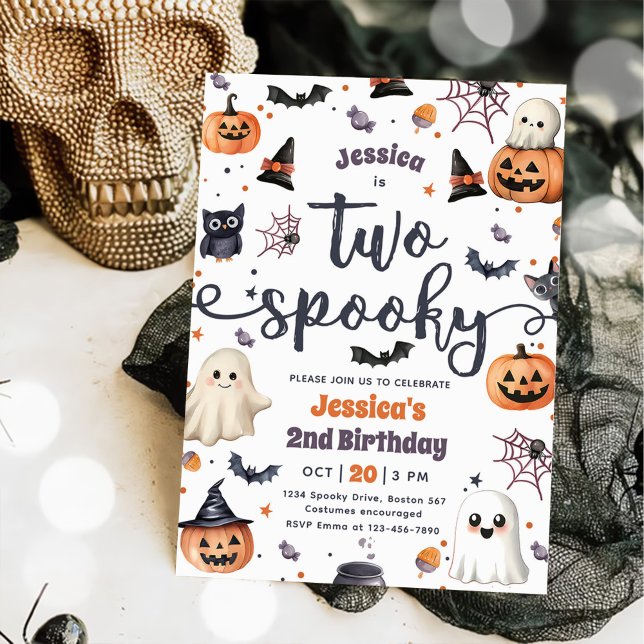 Two Spooky Cute Halloween Ghost 2nd Birthday Party Invitation (Creator Uploaded)