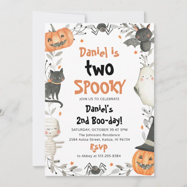 Two Spooky Cute Halloween Ghost 2nd Birthday Party Invitation (Front)