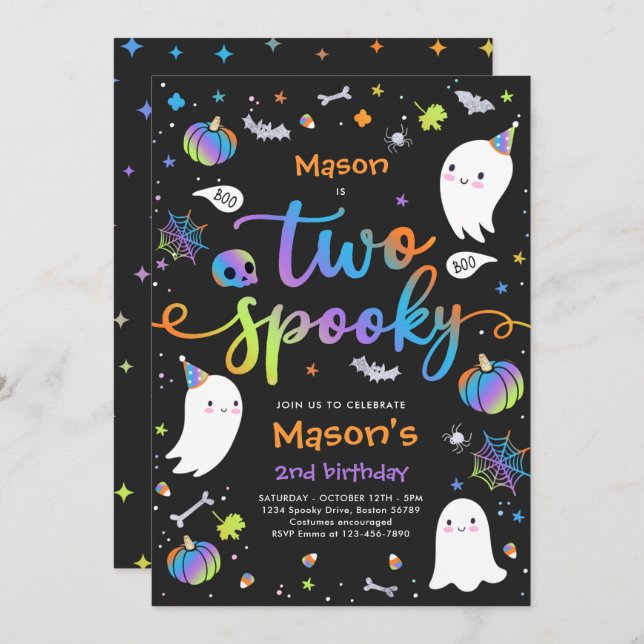 Two Spooky Cute Halloween Ghost 2nd Birthday Party Invitation (Front/Back)