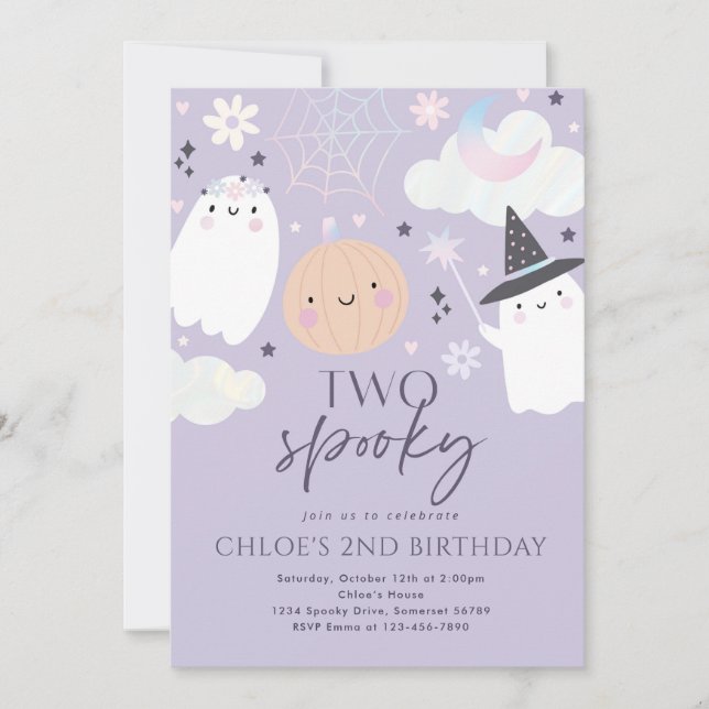 Two Spooky Cute Halloween Ghost 2nd Birthday Party Invitation (Front)