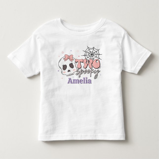 Two Spooky Cute Pink Halloween Name Birthday Toddler T-Shirt (Front)