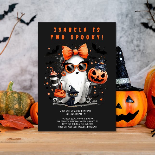 Two Spooky Ghost Halloween 2nd Birthday Party Invitation (Creator Uploaded)