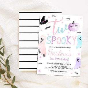 Two Spooky Ghost Pastel Pink Halloween Birthday  Invitation