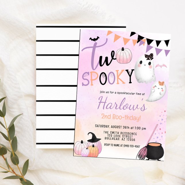 Two Spooky Ghost Pastel Pink Halloween Birthday  Invitation (Creator Uploaded)