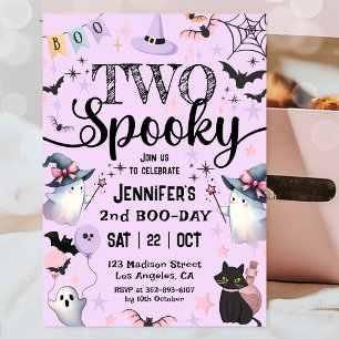 Two Spooky Ghost Purple Halloween 2nd Birthday Invitation