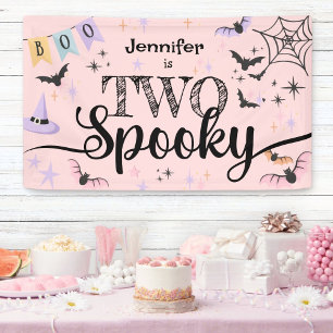 TWO Spooky Girl Cute Ghost Halloween 2nd Birthday Banner