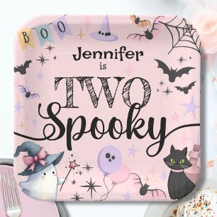 TWO Spooky Girl Cute Ghost  Halloween 2nd Birthday Paper Plate