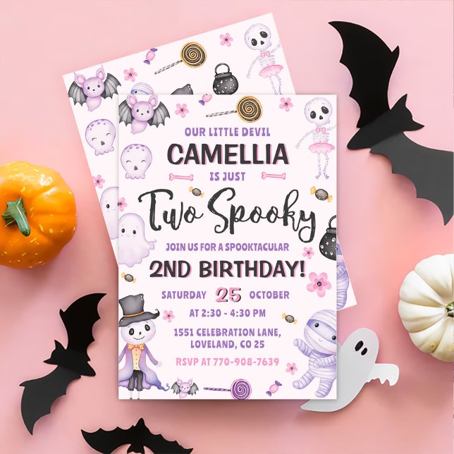 Two Spooky Girls Halloween 2nd Birthday Party Invitation (Creator Uploaded)