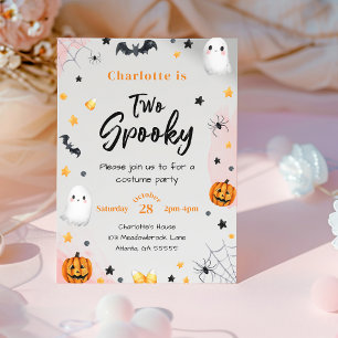 Two Spooky Girls Pink Halloween 2nd Birthday Invitation