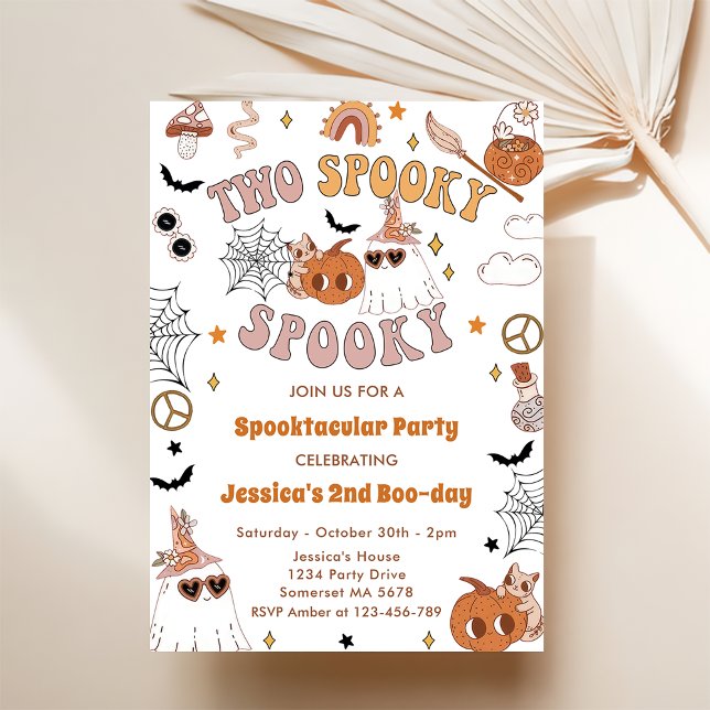 Two Spooky Groovy Halloween Cute Birthday Invitation (Creator Uploaded)