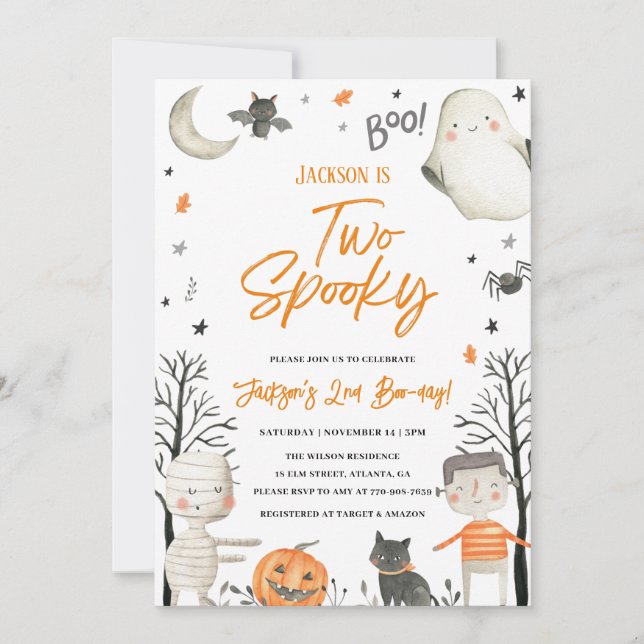 Two Spooky Halloween 2nd Birthday Invitation (Front)