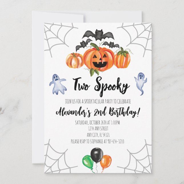 Two Spooky Halloween 2nd Birthday Invitation (Front)