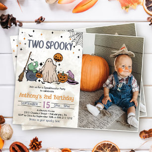 Two Spooky Halloween 2nd Birthday Party Photo Invitation