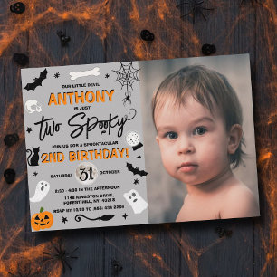 Two Spooky! Halloween 2nd Birthday Photo Invitation