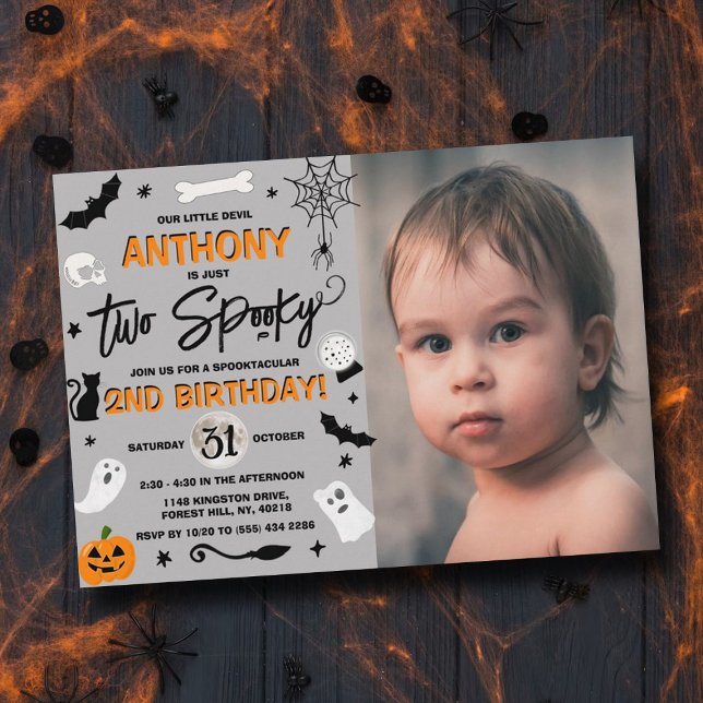 Two Spooky! Halloween 2nd Birthday Photo Invitation (Creator Uploaded)