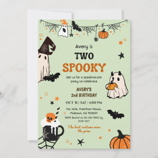 Two Spooky Halloween Birthday Ghost Whimsical Cute Invitation