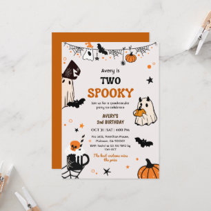 Two Spooky Halloween Birthday Ghost Whimsical Cute Invitation