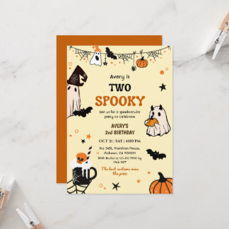 Two Spooky Halloween Birthday Ghost Whimsical Cute Invitation