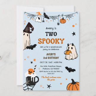 Two Spooky Halloween Birthday Ghost Whimsical Cute Invitation