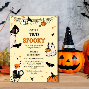 Two Spooky Halloween Birthday Ghost Whimsical Cute Invitation