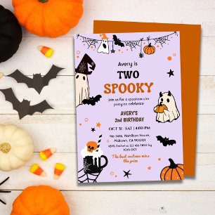 Two Spooky Halloween Birthday Ghost Whimsical Cute Invitation