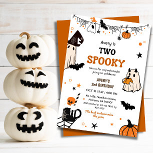 Two Spooky Halloween Birthday Ghost Whimsical Cute Invitation