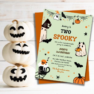 Two Spooky Halloween Birthday Ghost Whimsical Cute Invitation