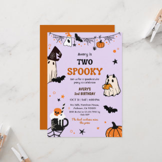 Two Spooky Halloween Birthday Ghost Whimsical Cute Invitation