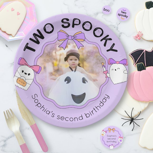 Two Spooky Halloween Birthday Photo Paper Plate (Creator Uploaded)