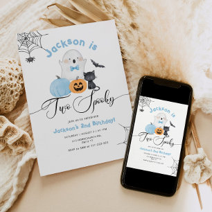 Two Spooky Halloween blue 2nd boy birthday Invitation