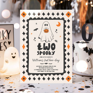 Two Spooky Halloween Boy Ghost 2nd Birthday Party Invitation