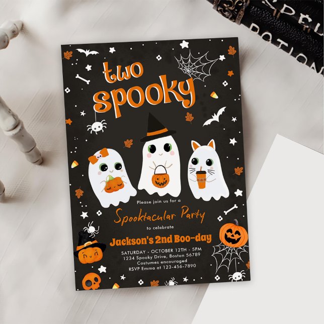Two Spooky Halloween Cute Ghost 2nd Birthday  Invitation (Creator Uploaded)