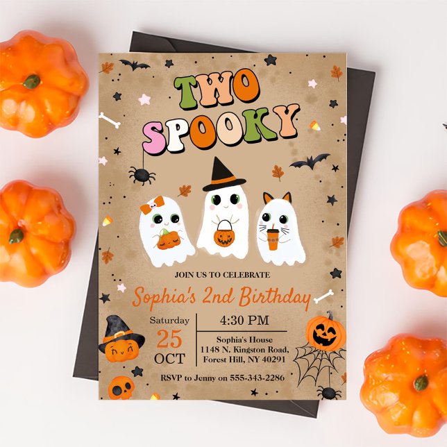 Two Spooky Halloween Cute Ghost 2nd Birthday  Invitation (Creator Uploaded)