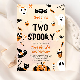 Two Spooky Halloween Cute Ghost Birthday Party Invitation