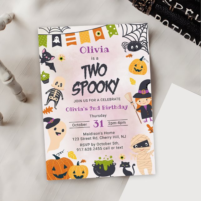 Two Spooky Halloween Cute Ghost Birthday Party Invitation (Creator Uploaded)