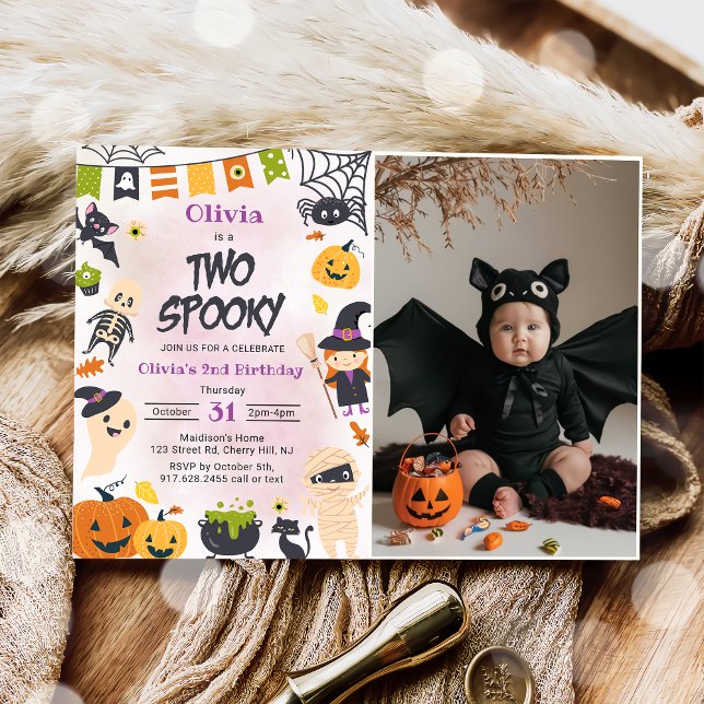Two Spooky Halloween Cute Ghost Birthday Party Invitation (Creator Uploaded)