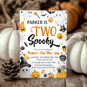 Two Spooky Halloween Ghost 2nd Birthday Party Invitation