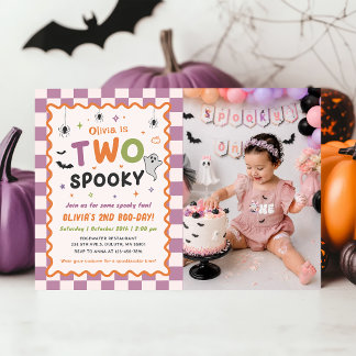 Two Spooky Halloween Ghost 2nd Birthday Photo Invitation