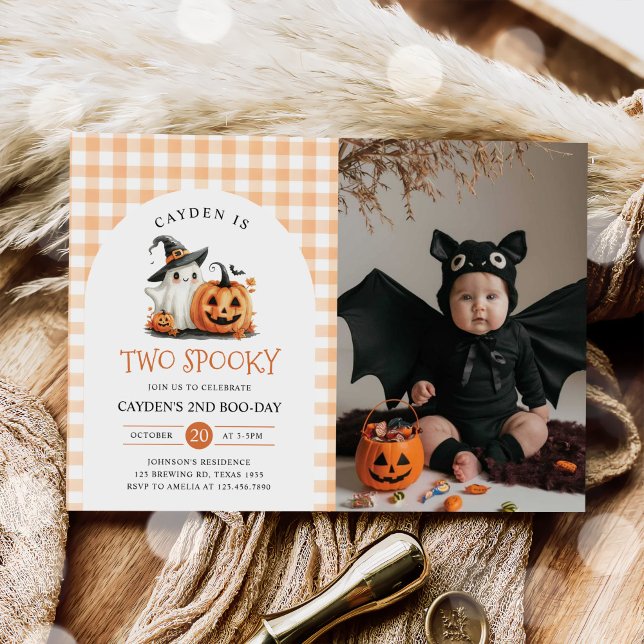 Two Spooky Halloween Ghost 2nd Birthday Photo Invitation (Creator Uploaded)