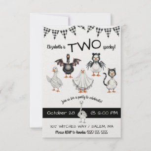 TWO Spooky! Halloween Goose Second Birthday Party Invitation