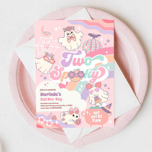 Two Spooky Halloween Groovy Daisy 2nd Birthday  Invitation