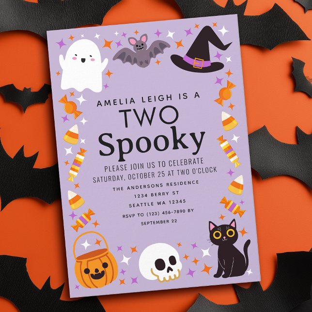 Two Spooky Halloween Kids 2nd Birthday Invitation (Creator Uploaded)